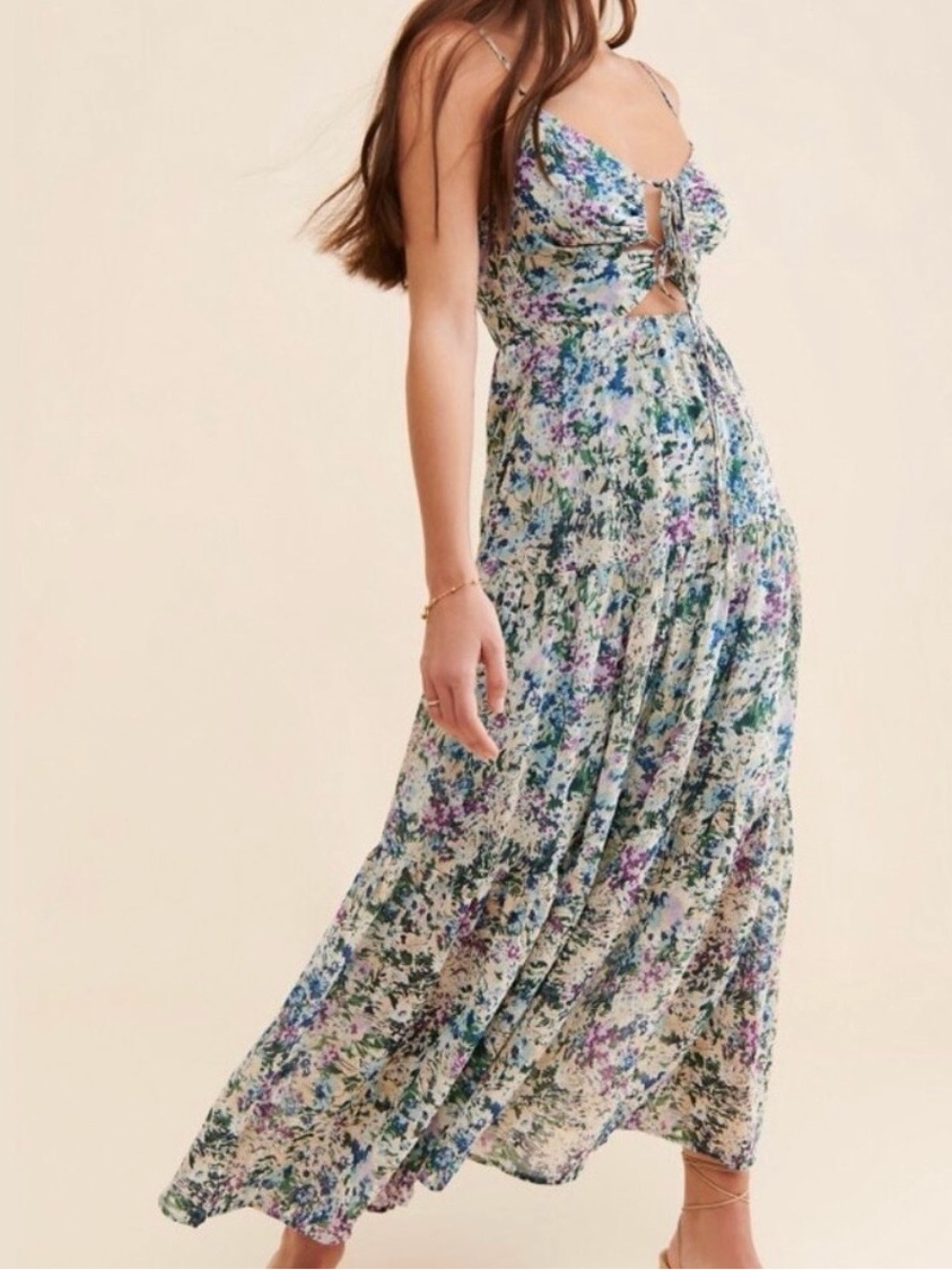 Astr The Label Floral Brandy Cut Maxi Dress in Blue, Green & Purple